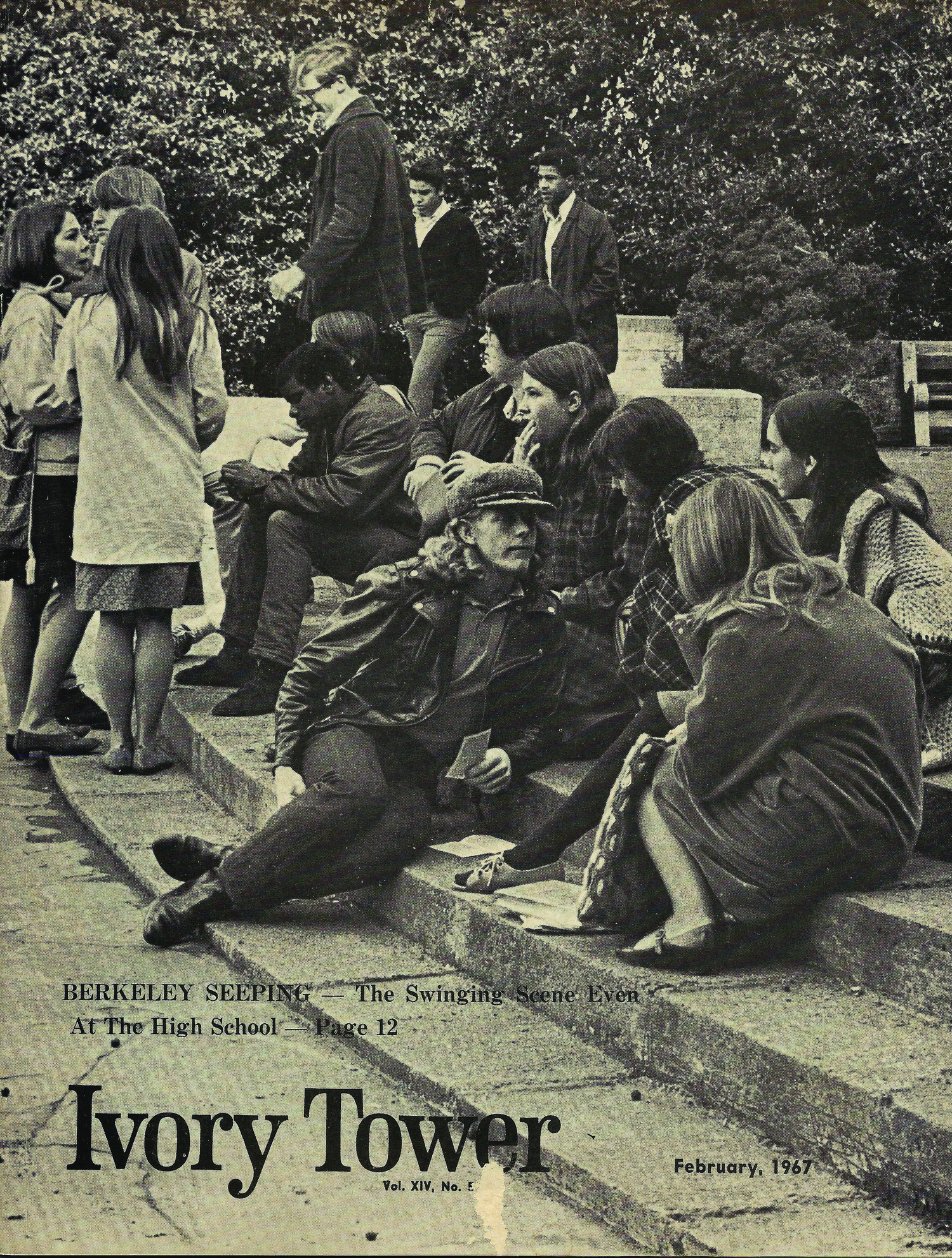 Photo of students sitting on steps circa 1967