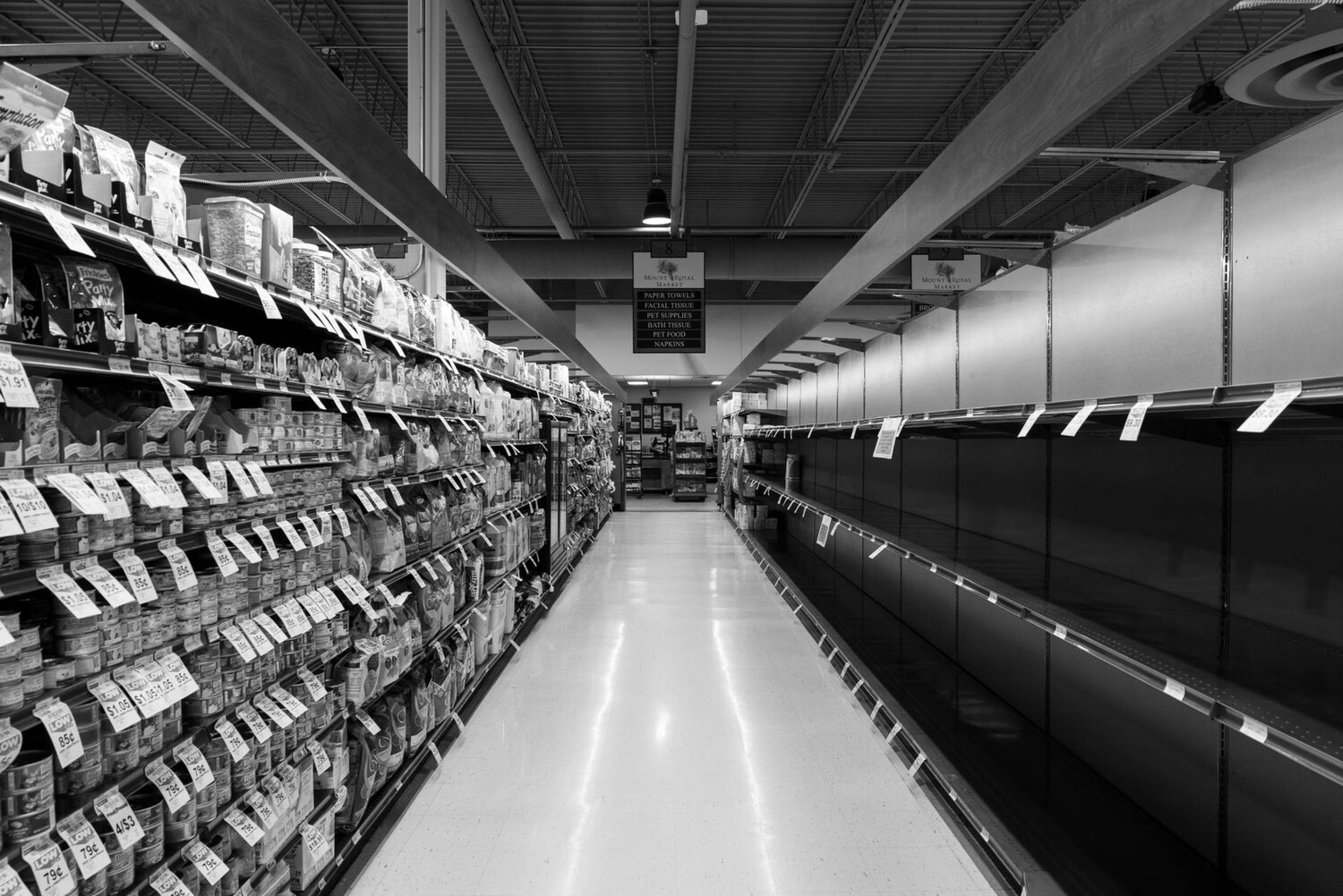 Grocery store with empty shelves