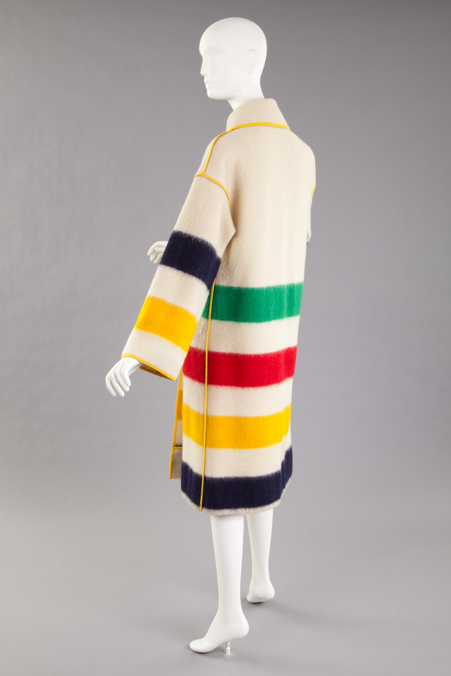 Image of striped coat made from Hudson Bay blanket