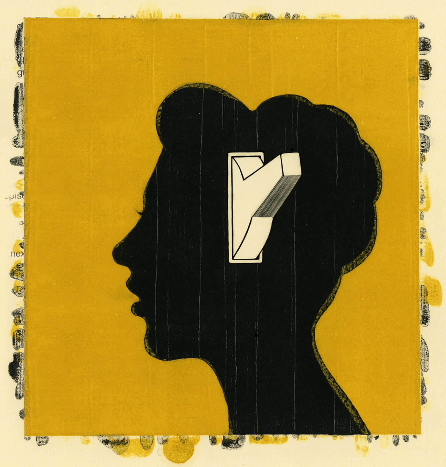 Silhouette of a woman's head with a light switch in the center of it
